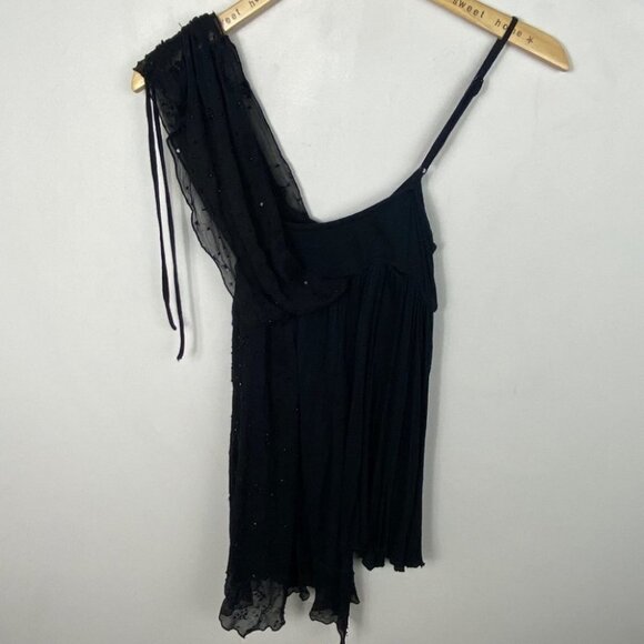 Free People One Shoulder Square Neck Fairuza Black Sequin Tunic Tank Top Size XS - Picture 3 of 5